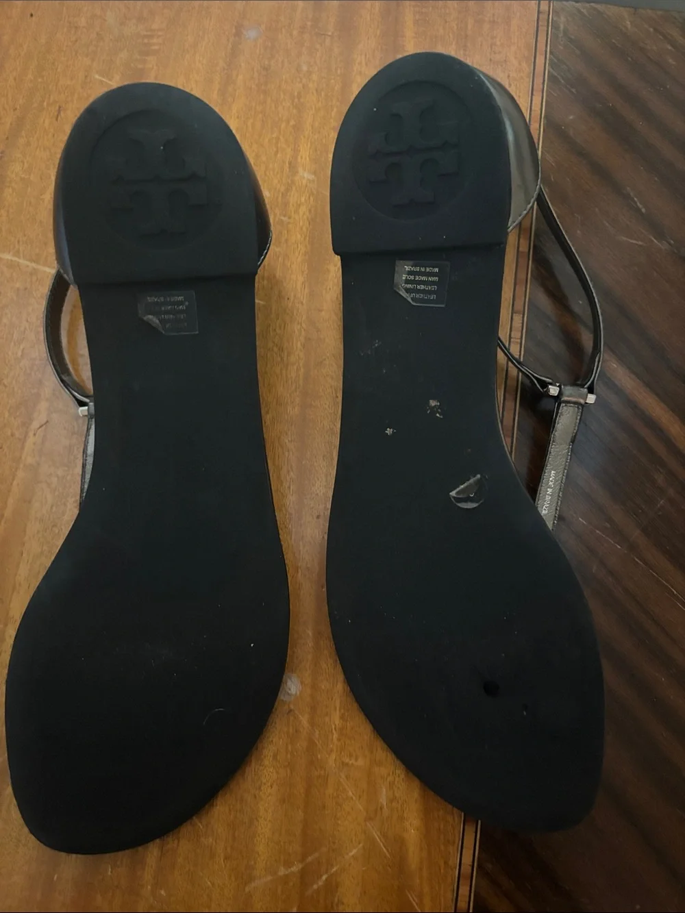 Tory Burch Metallic Brown Logo T-Strap Sandals
